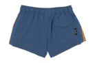 Blue summer shorts for kids featuring an elastic waistband and a back pocket, perfect for warm weather adventures.