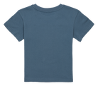 Back view of a blue t-shirt designed for kids, featuring a simple and stylish cut for a casual surf-inspired look.