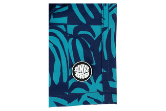 Stylish Tahitian print fabric featuring a vibrant banana leaf pattern with a BinkyBro logo badge. Perfect for kids' apparel.