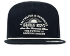 Navy snapback hat featuring "Saltwater & Sunshine" and "The Future Is Looking Bright" in stylish white lettering.