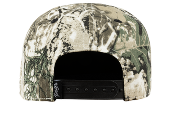 Back view of the Tiree snapback hat featuring a camouflage pattern, designed for stylish outdoor adventures.