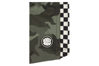 Stylish camo shorts with a checkered pattern and BinkyBro logo, designed for infants and toddlers.