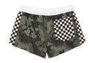 Stylish camo swim shorts with a checkered pocket, designed for kids who embrace a surf-snow-skate lifestyle.