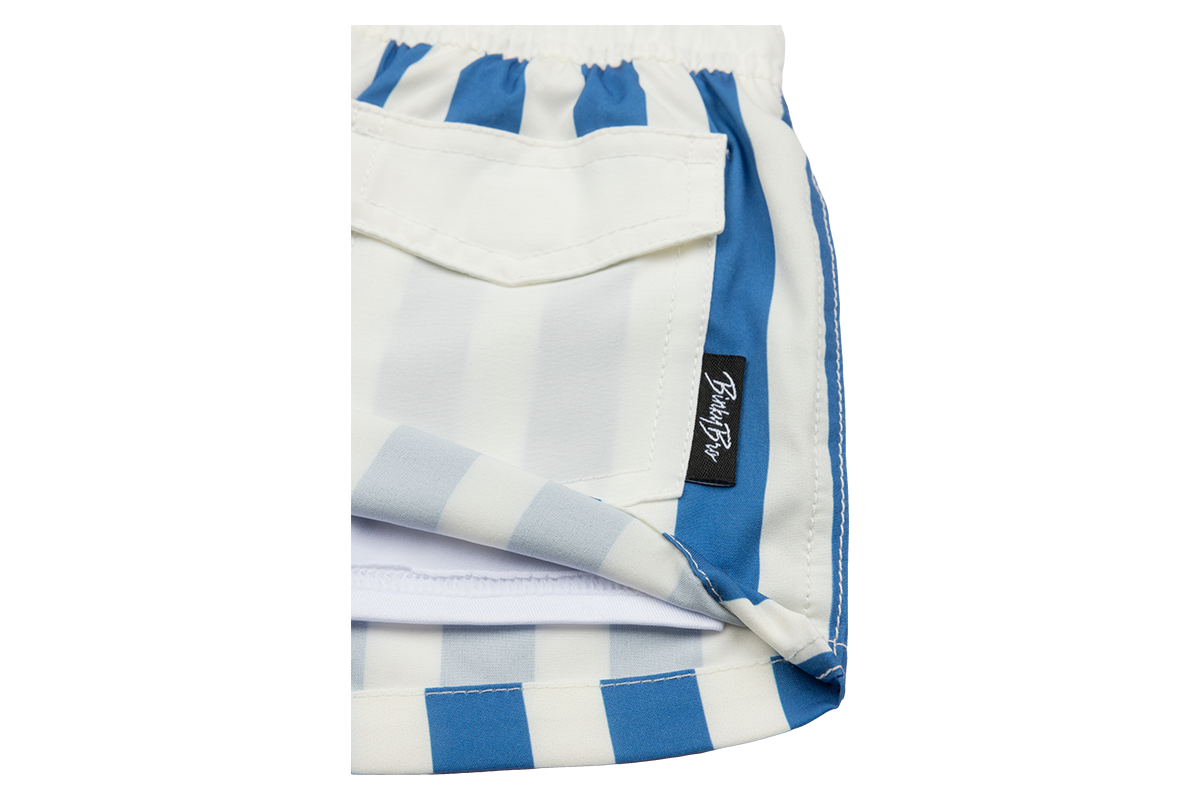 Stylish blue and white checkered fabric with a pocket detail, designed for infants and toddlers by BinkyBro.