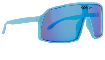 Stylish blue sunglasses with a large frame and mirrored lenses, perfect for kids embracing a surf-snow-skate lifestyle.