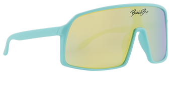 Teal Monteverde sunglasses with a large frame and yellow-tinted lenses, designed for stylish outdoor adventures.