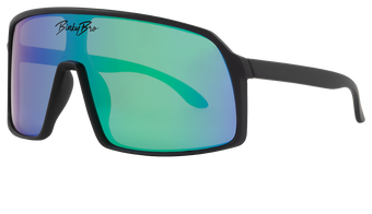 Stylish Monteverde sunglasses with a sleek black frame and reflective green lenses, perfect for outdoor adventures.