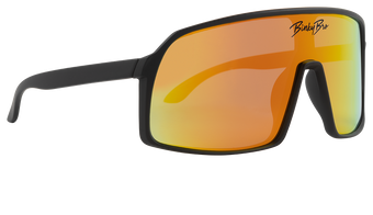 Stylish Monteverde Tiger sunglasses with a black frame and orange mirrored lenses, perfect for outdoor adventures.